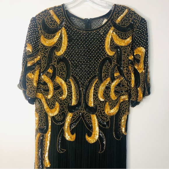 Vintage Riva Designs beaded and sequins black and gold dress SZ 1X. I-6 - Picture 9 of 13